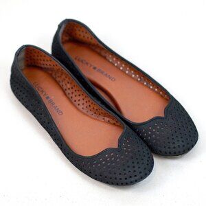 Lucky Brand "Enorahh" Leather Perforated Ballet Flats in Black, Size 6